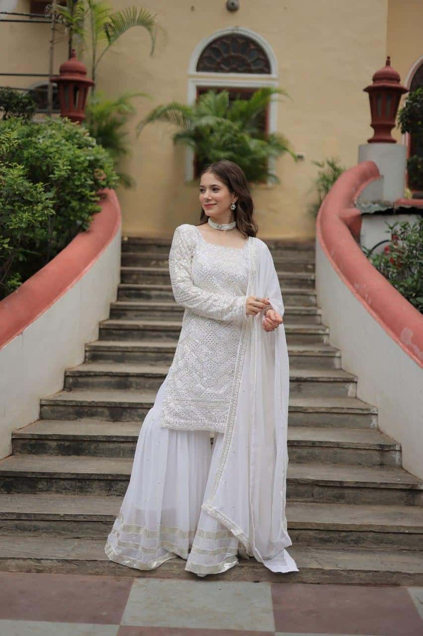 Faux Georgette Kurta Sharara with Dupatta