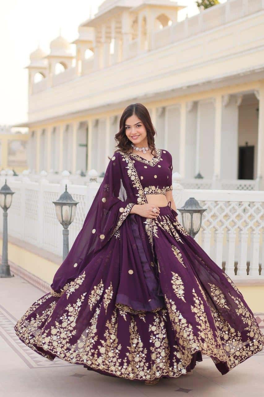 Faux Blooming Georgette with Heavy Thread Sequins Embroidered Work Lehenga with Blouse