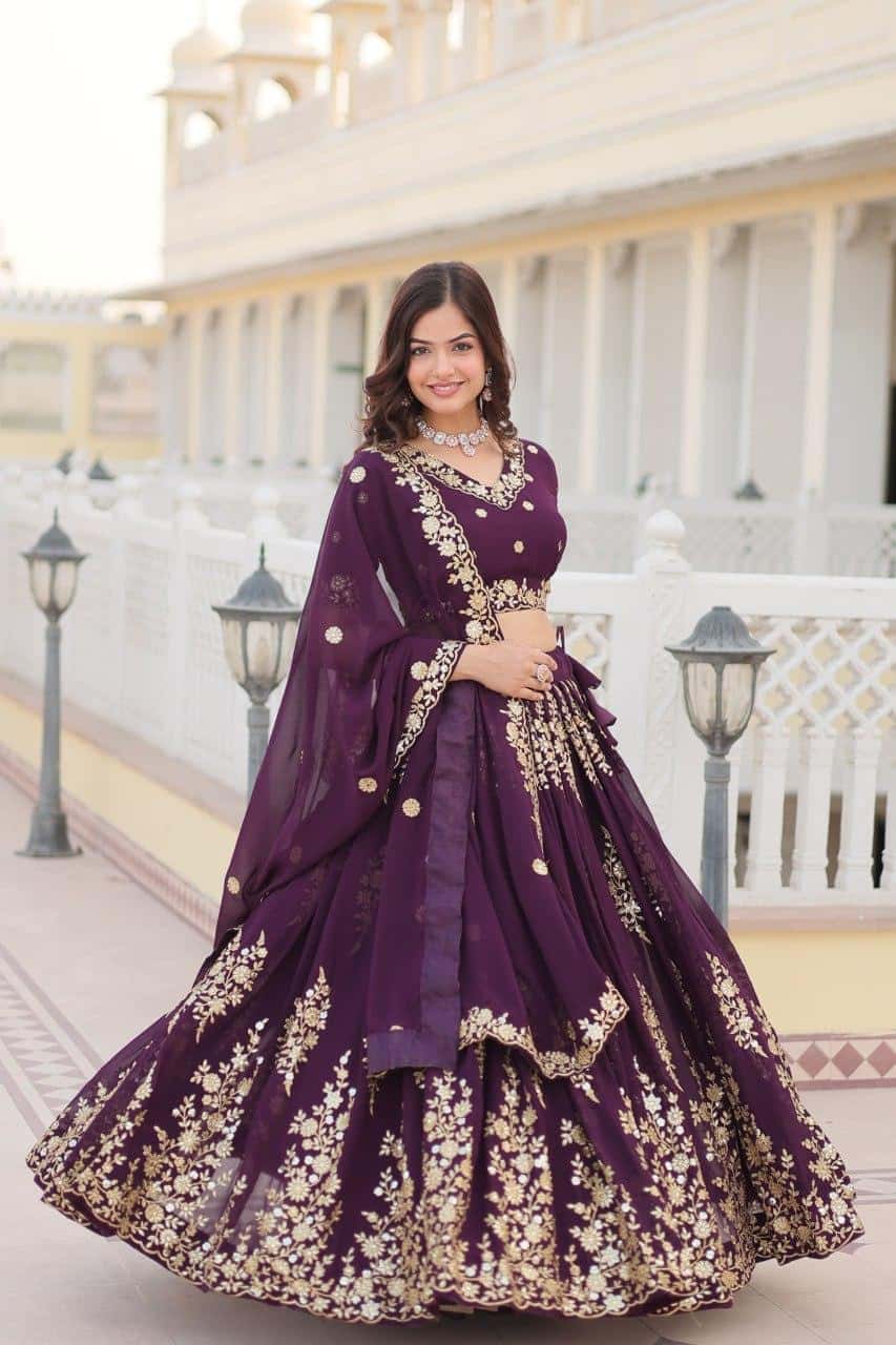 Faux Blooming Georgette with Heavy Thread Sequins Embroidered Work Lehenga with Blouse