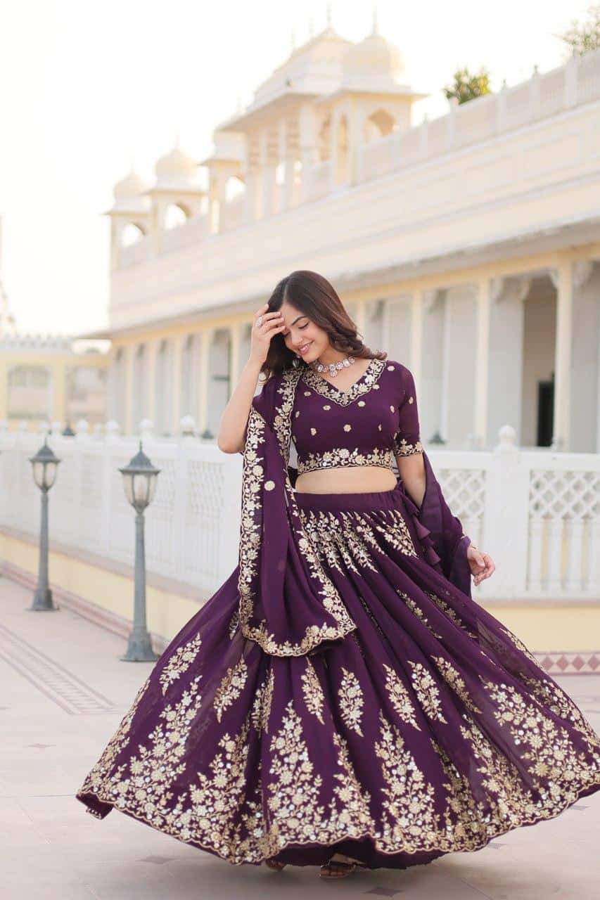 Faux Blooming Georgette with Heavy Thread Sequins Embroidered Work Lehenga with Blouse