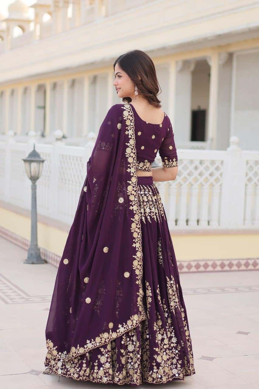 Faux Blooming Georgette with Heavy Thread Sequins Embroidered Work Lehenga with Blouse