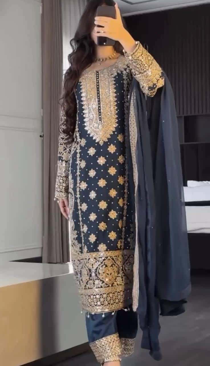 Faux Georgette Kurta Pant with Dupatta