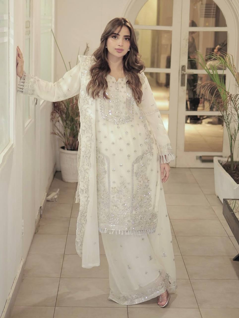 Heavy moti work georgette kurta set for women