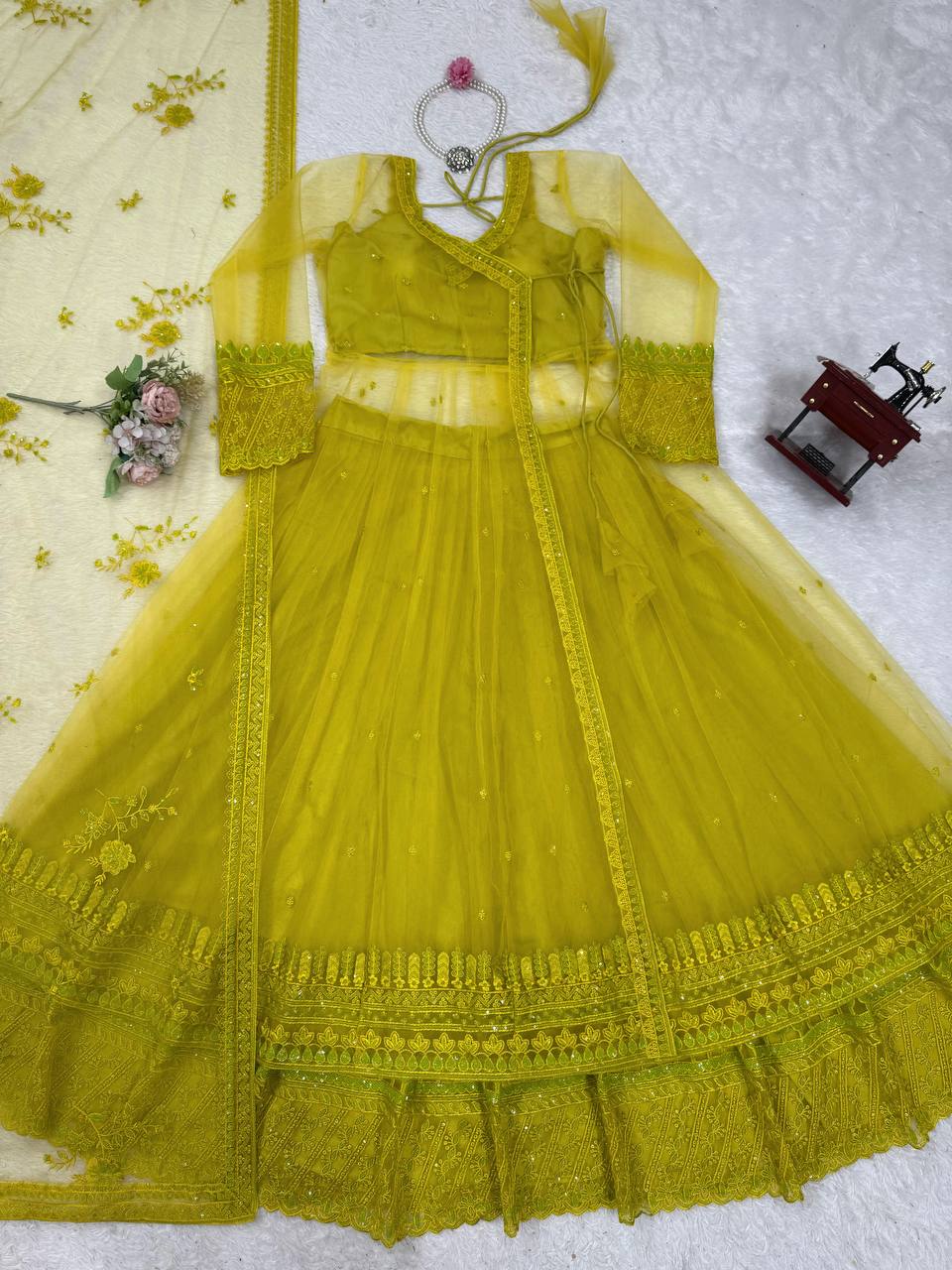 Stylish lehenga blouse dupatta with shrug for women