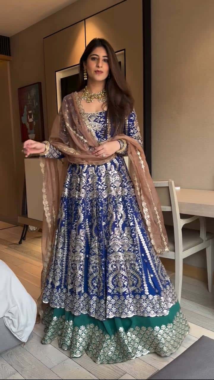 Faux Georgette with heavy 5mm embroidery sequence work Kurta Lehenga with Dupatta