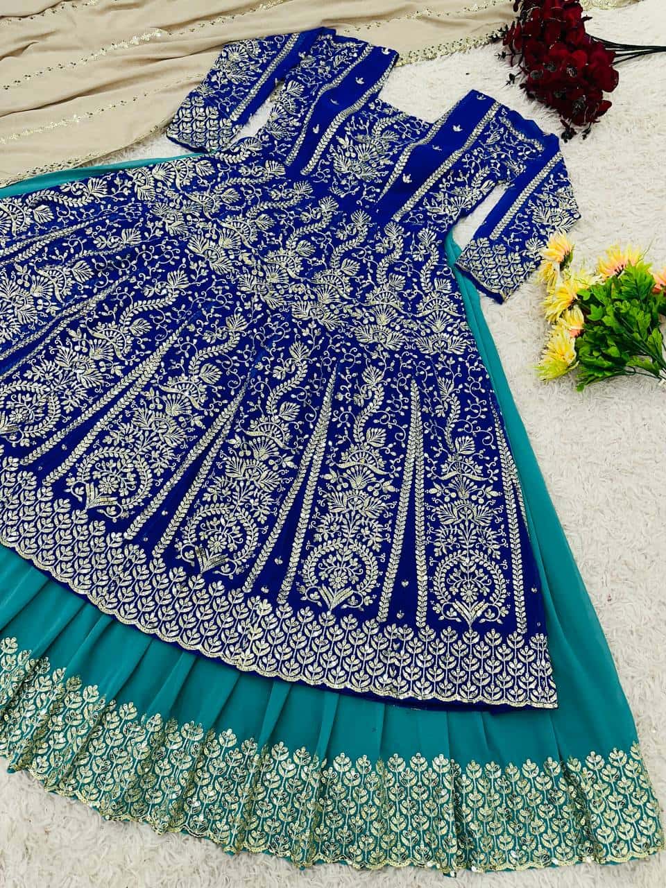 Faux Georgette with heavy 5mm embroidery sequence work Kurta Lehenga with Dupatta