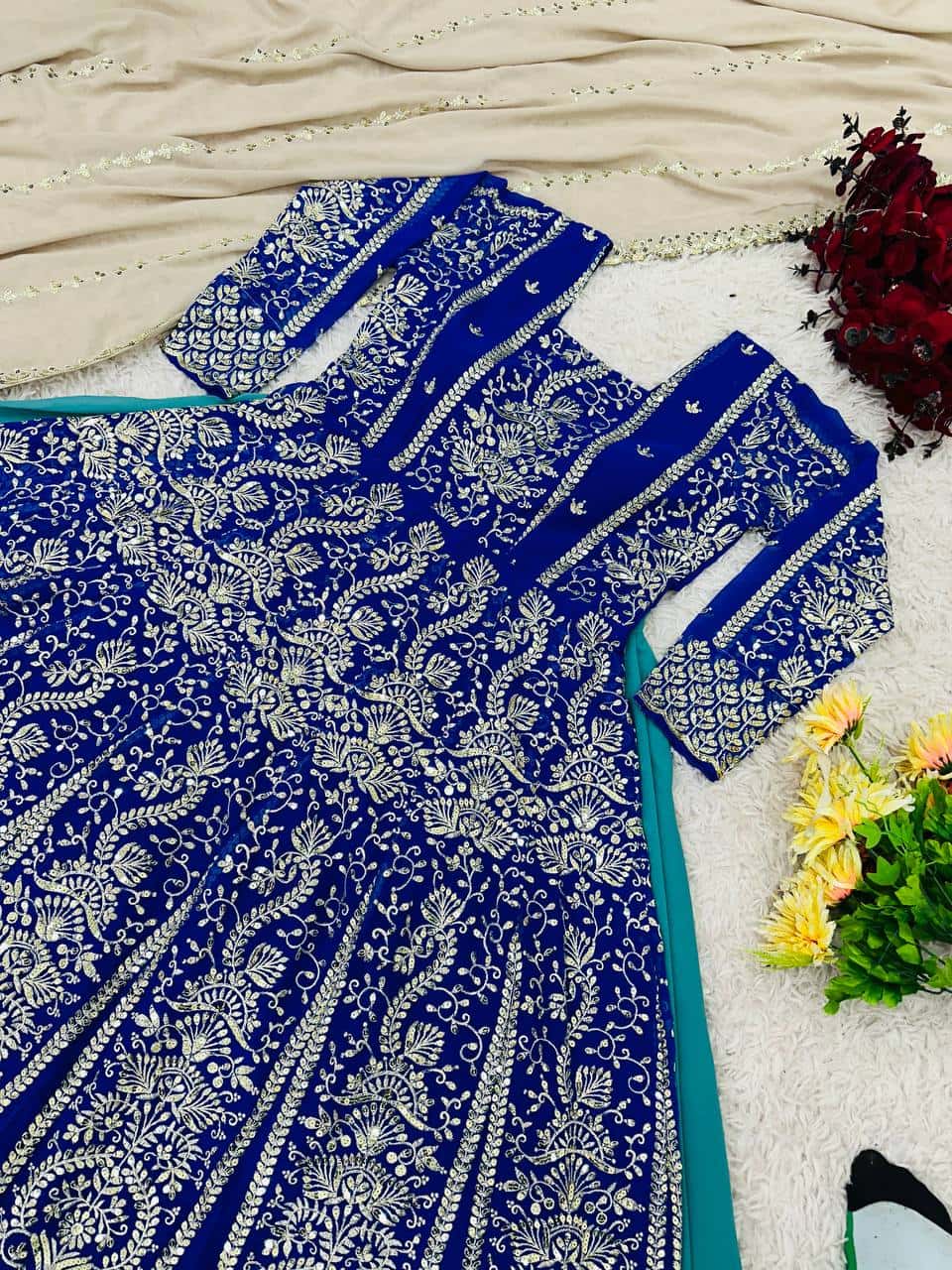 Faux Georgette with heavy 5mm embroidery sequence work Kurta Lehenga with Dupatta