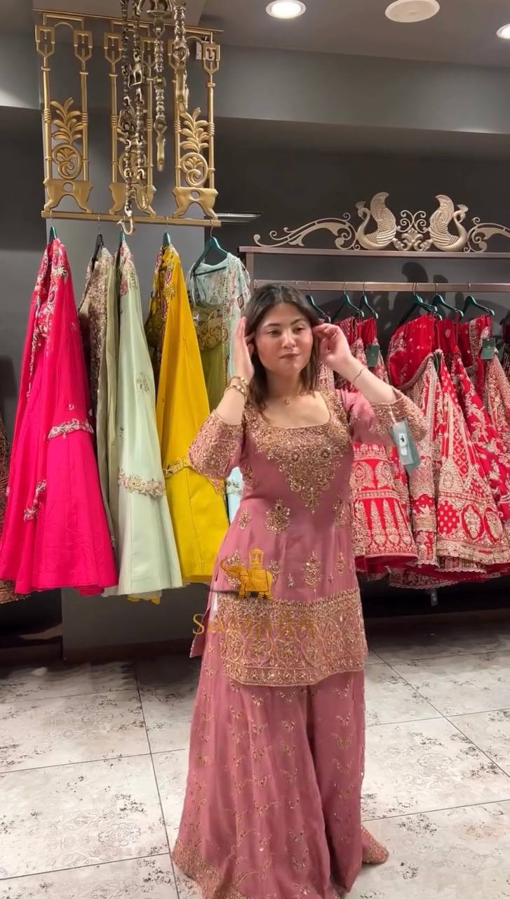 Heavy work silk kurta sharara with dupatta sets