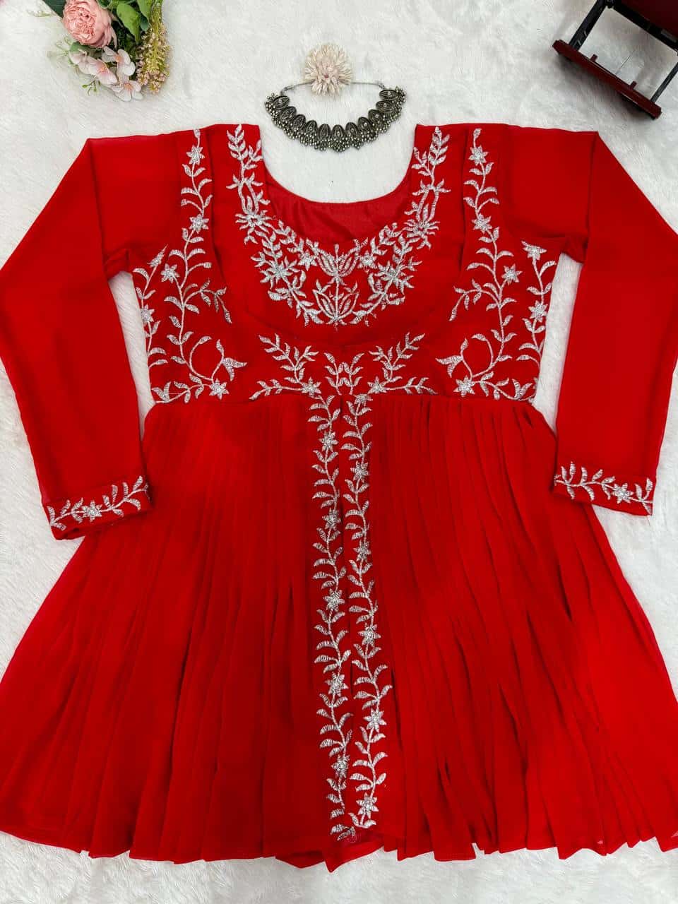 Faux georgette short front cut kurti sharara with dupatta sets