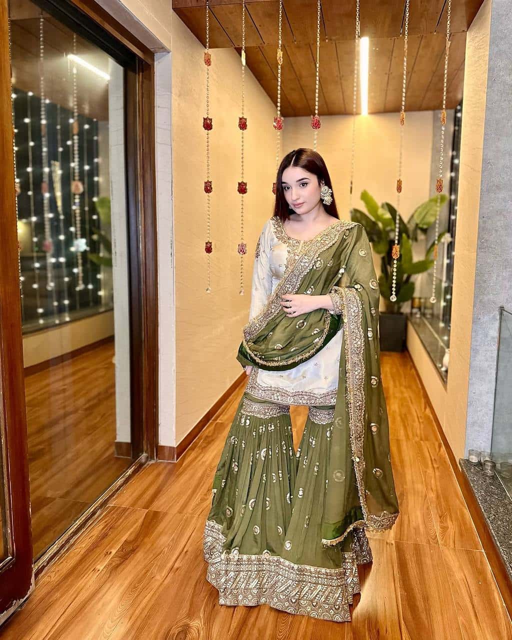 Stylish Heavy Chinon Sharara Set with Embroidered Sequence Work