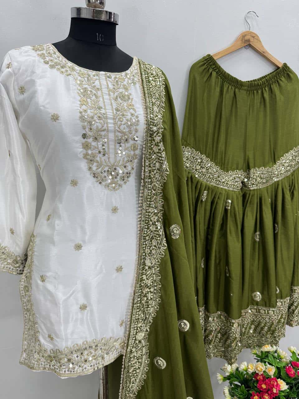 Stylish Heavy Chinon Sharara Set with Embroidered Sequence Work