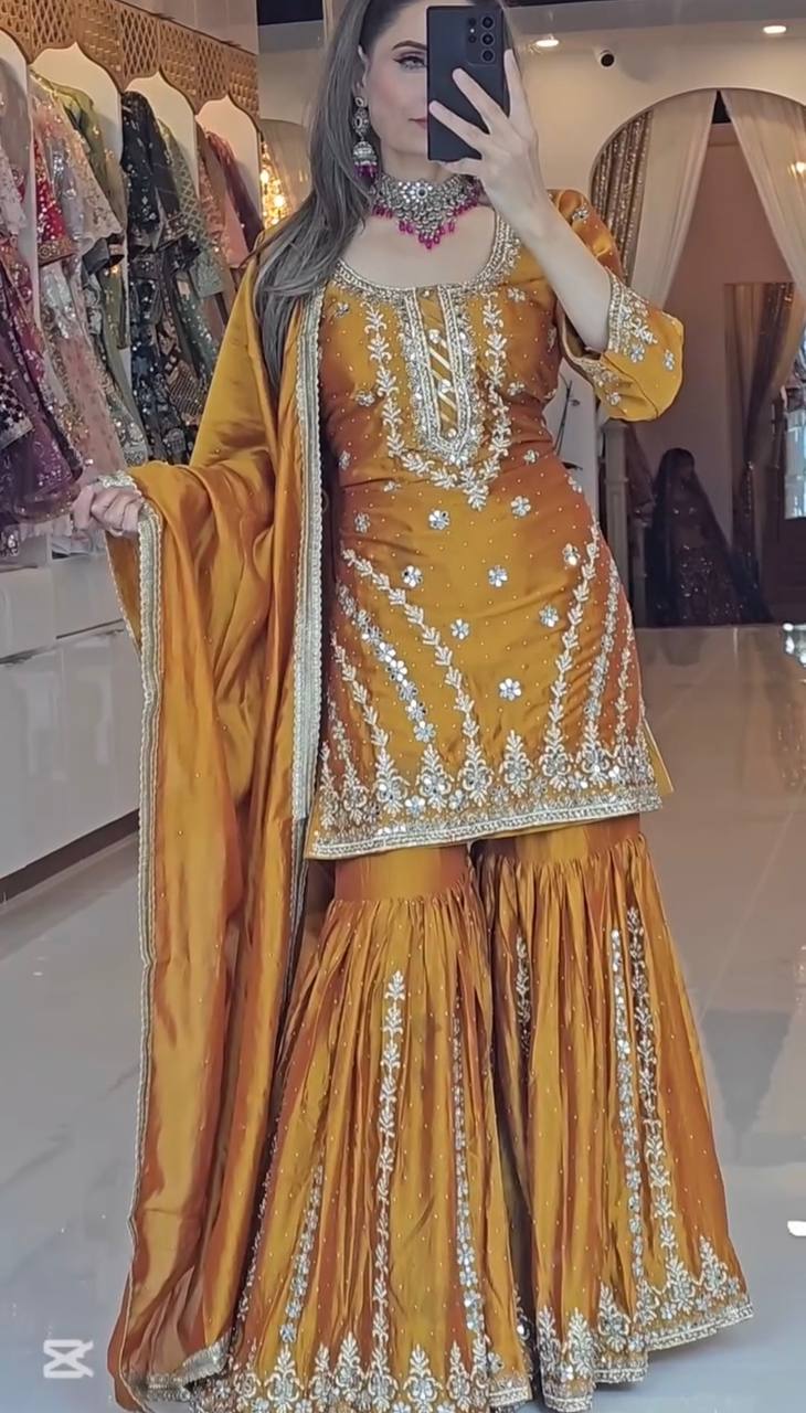 Wedding Georgette kurta sharara with dupatta set