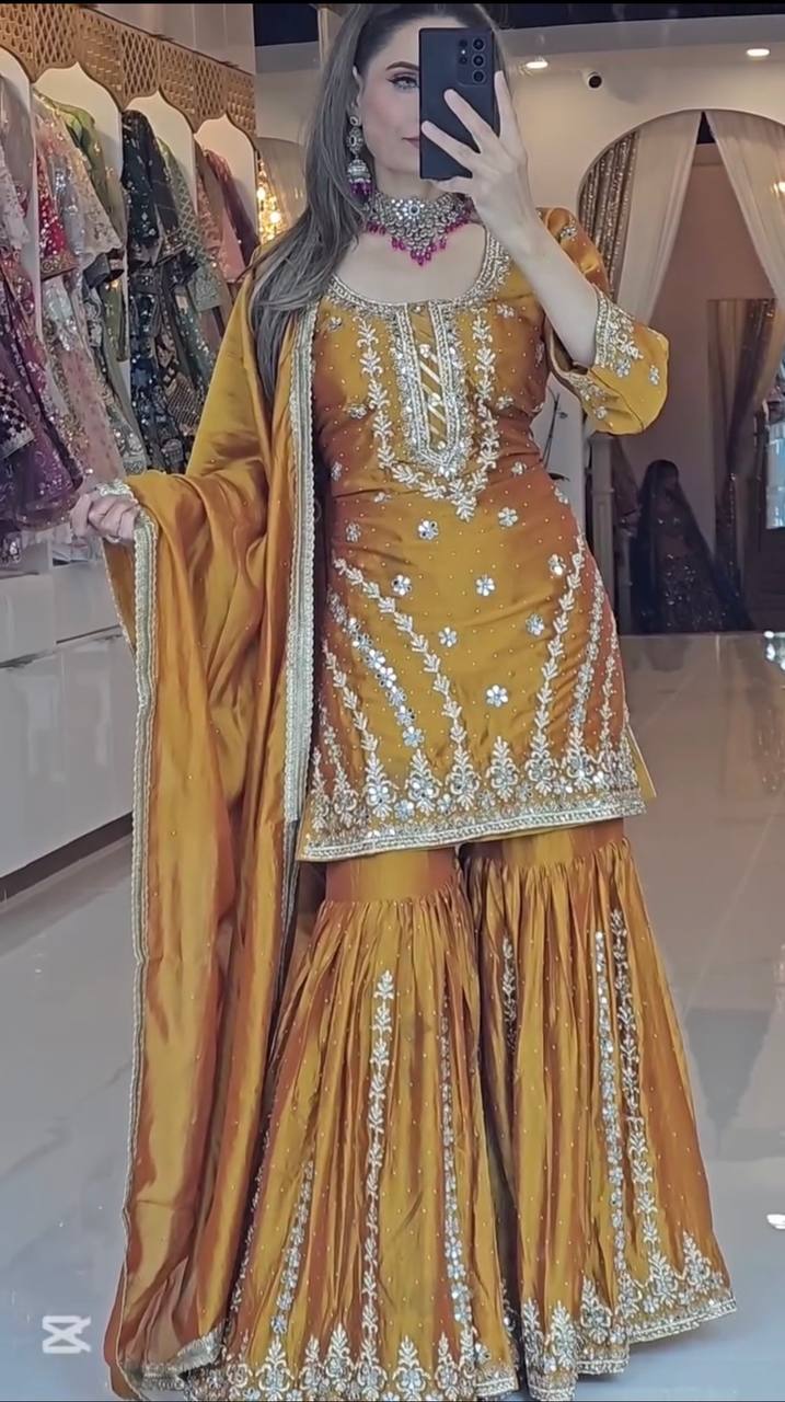 Pure silk heavy kurta sharara with dupatta sets