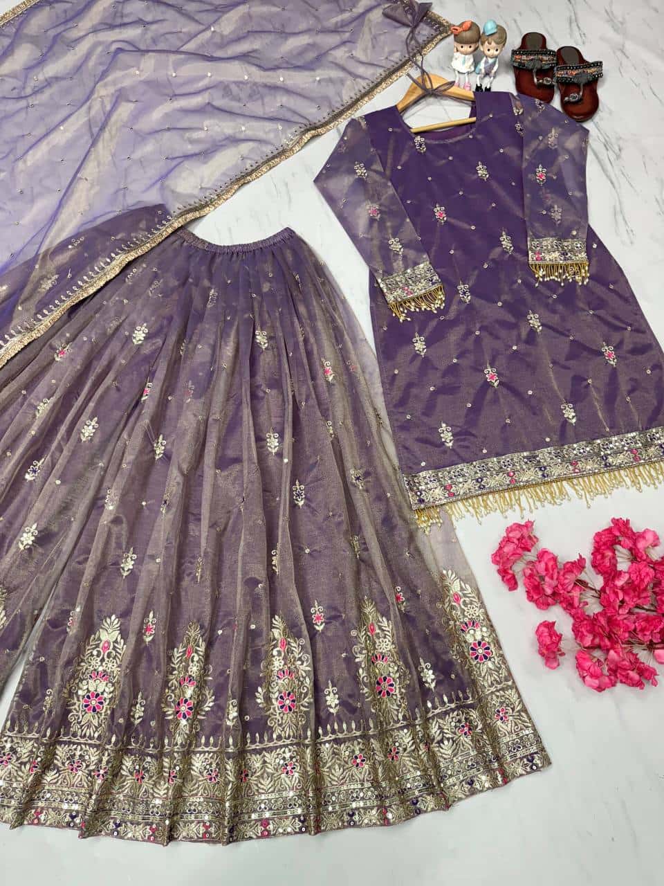 Pure Twill Gold Net with heavy sequin embroidery salwar kameez set