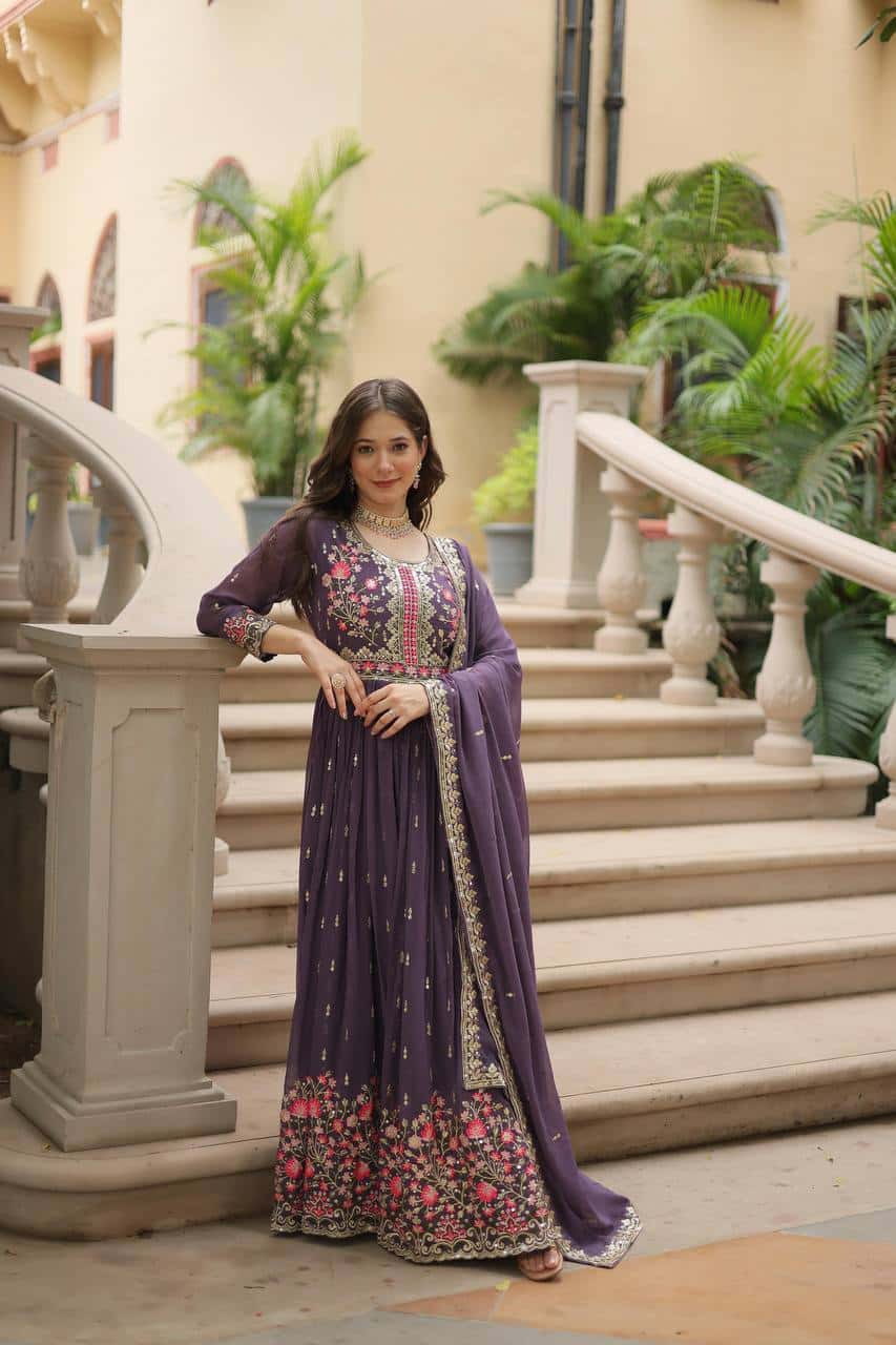 Faux Georgette Kurti and Sharara Set with Sequins Embroidery