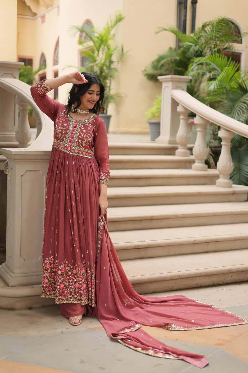 Faux Georgette Kurti and Sharara Set with Sequins Embroidery