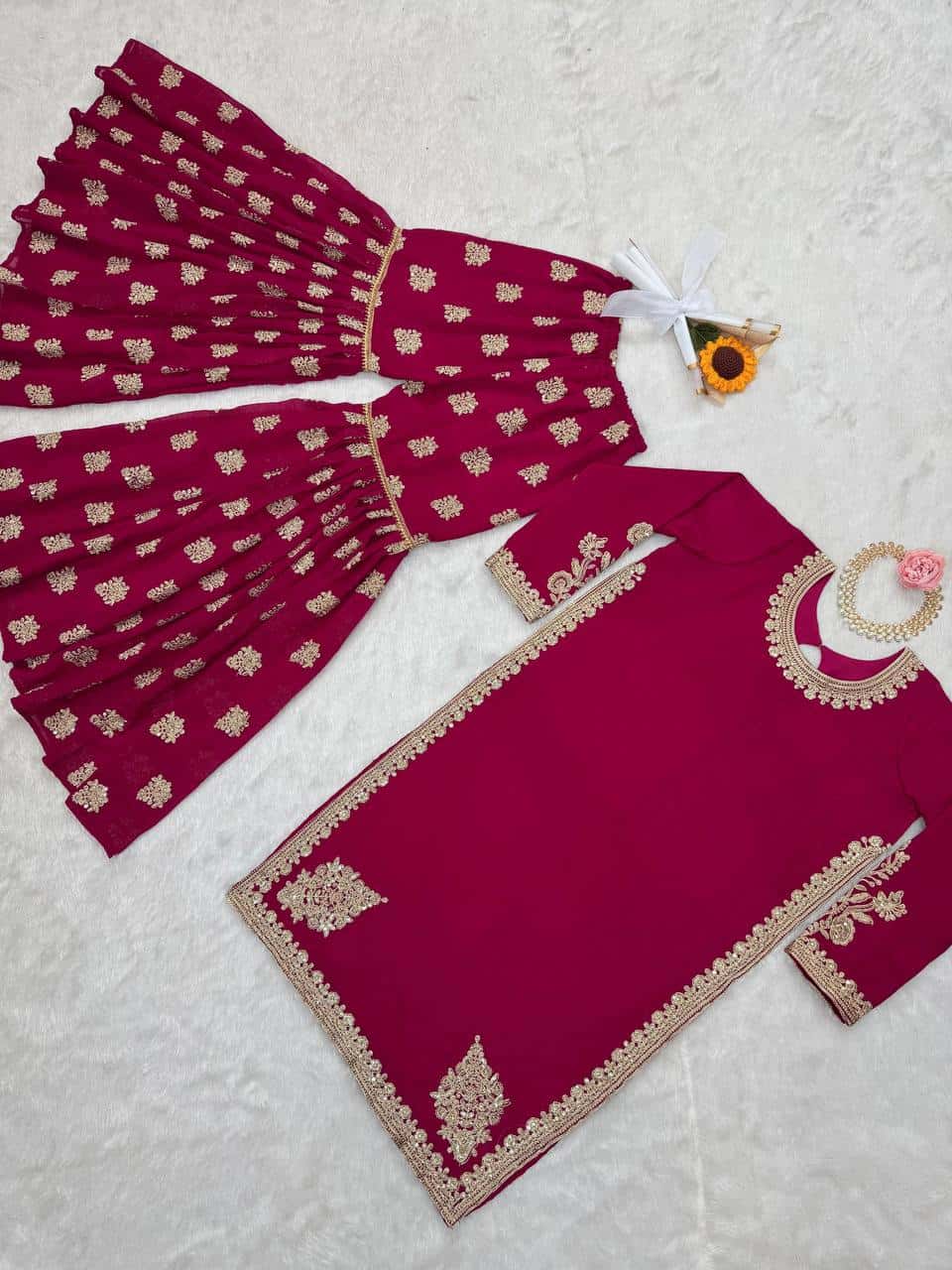 Elegant Crunchy Silk Top and Sharara Set with Coding Dori and Sequence