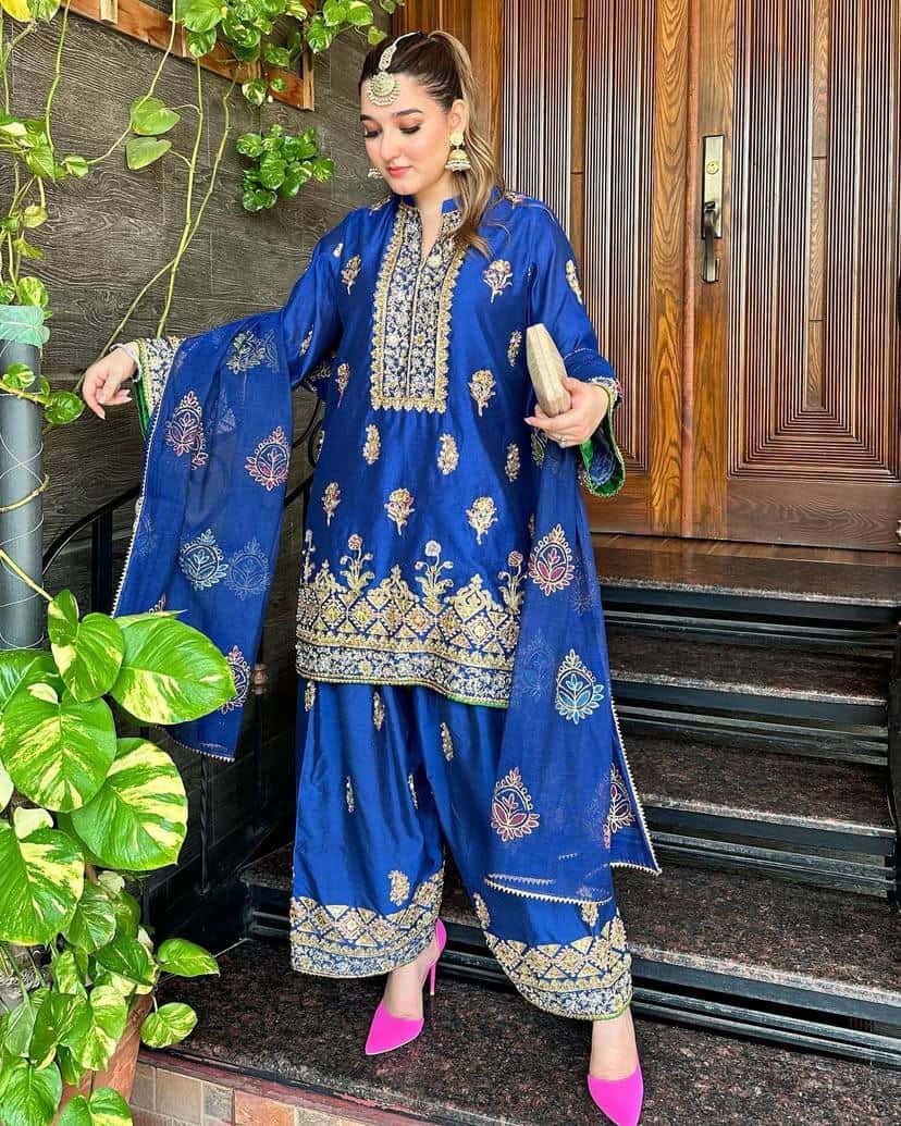 New Kurti-Plazzo Set in Chinon Silk with Beautiful Sequins Embroidery Work