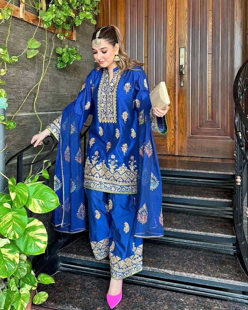 New Kurti-Plazzo Set in Chinon Silk with Beautiful Sequins Embroidery Work
