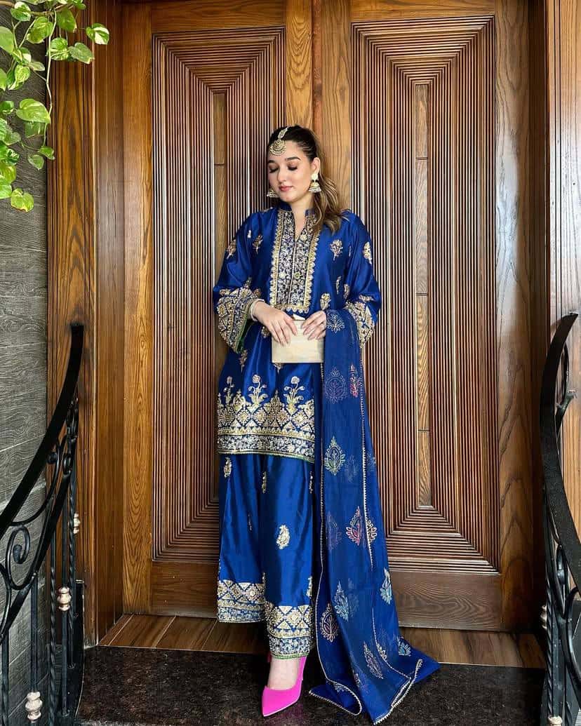 New Kurti-Plazzo Set in Chinon Silk with Beautiful Sequins Embroidery Work