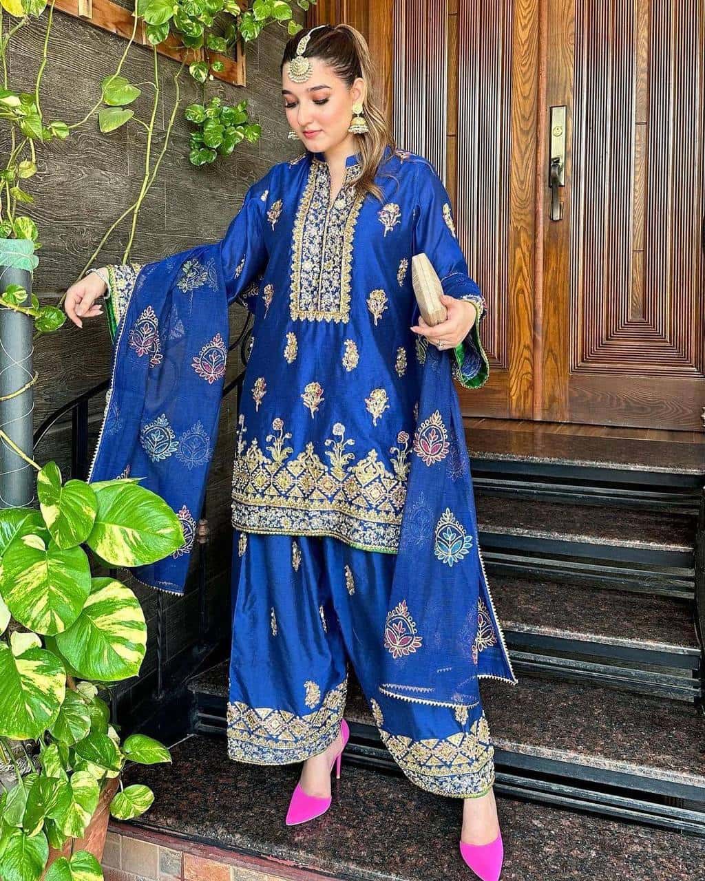 New Kurti-Plazzo Set in Chinon Silk with Beautiful Sequins Embroidery Work