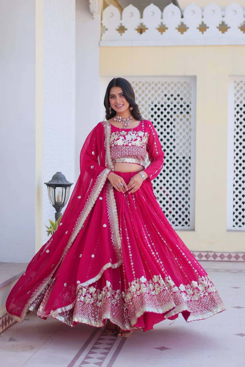 Women's faux georgette wedding wear readyto wear lehenga set