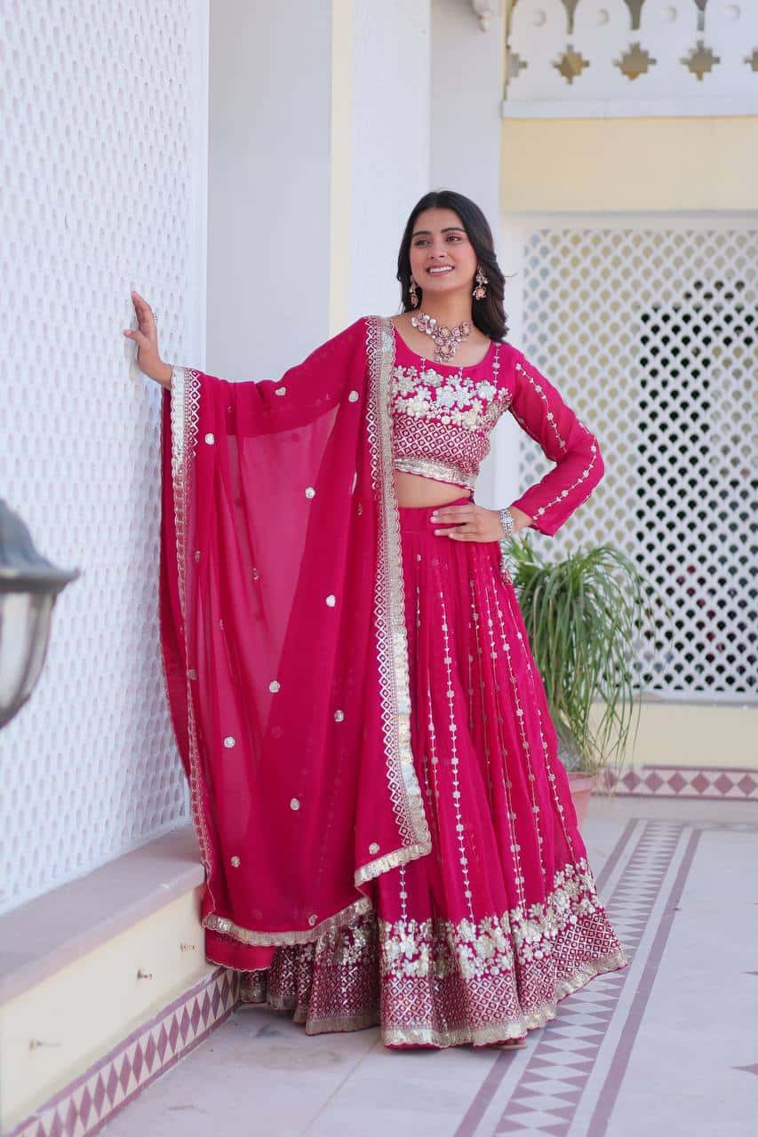 Women's faux georgette wedding wear readyto wear lehenga set