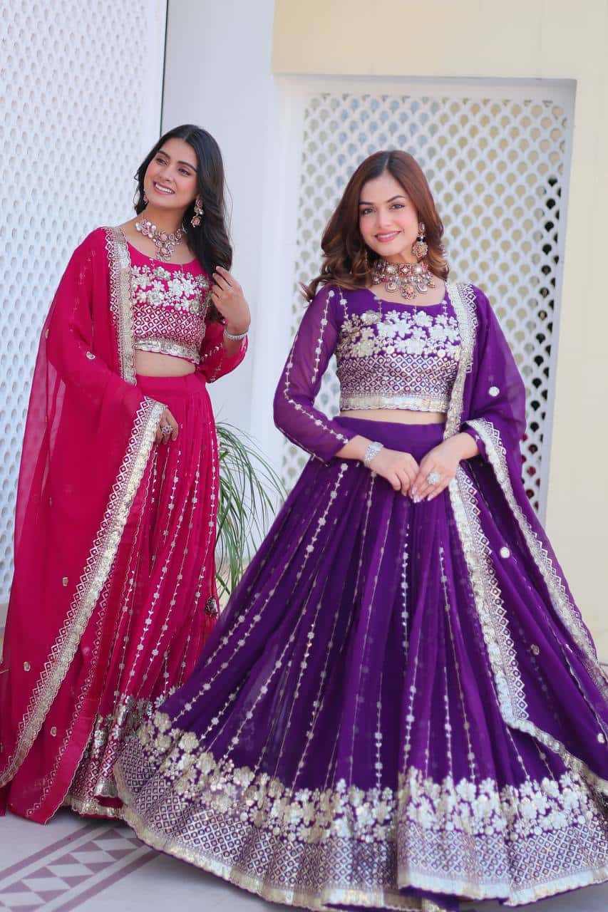 Women's faux georgette wedding wear readyto wear lehenga set