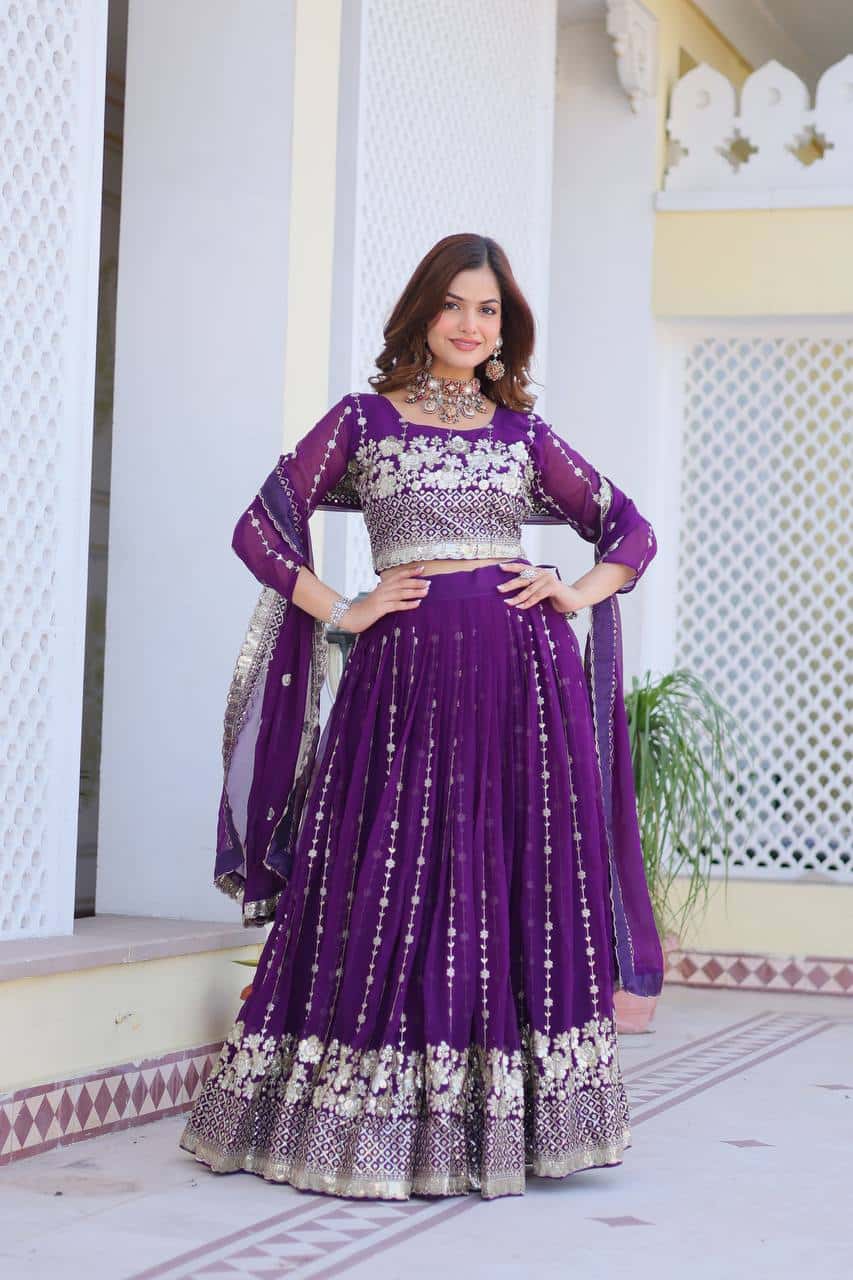 Women's faux georgette wedding wear readyto wear lehenga set