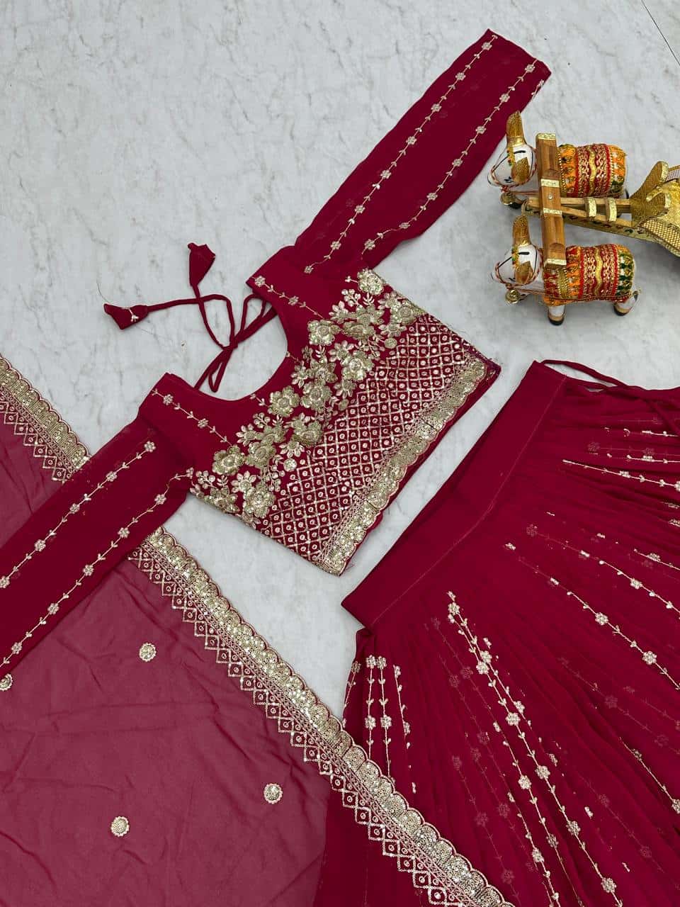 Women's faux georgette wedding wear readyto wear lehenga set