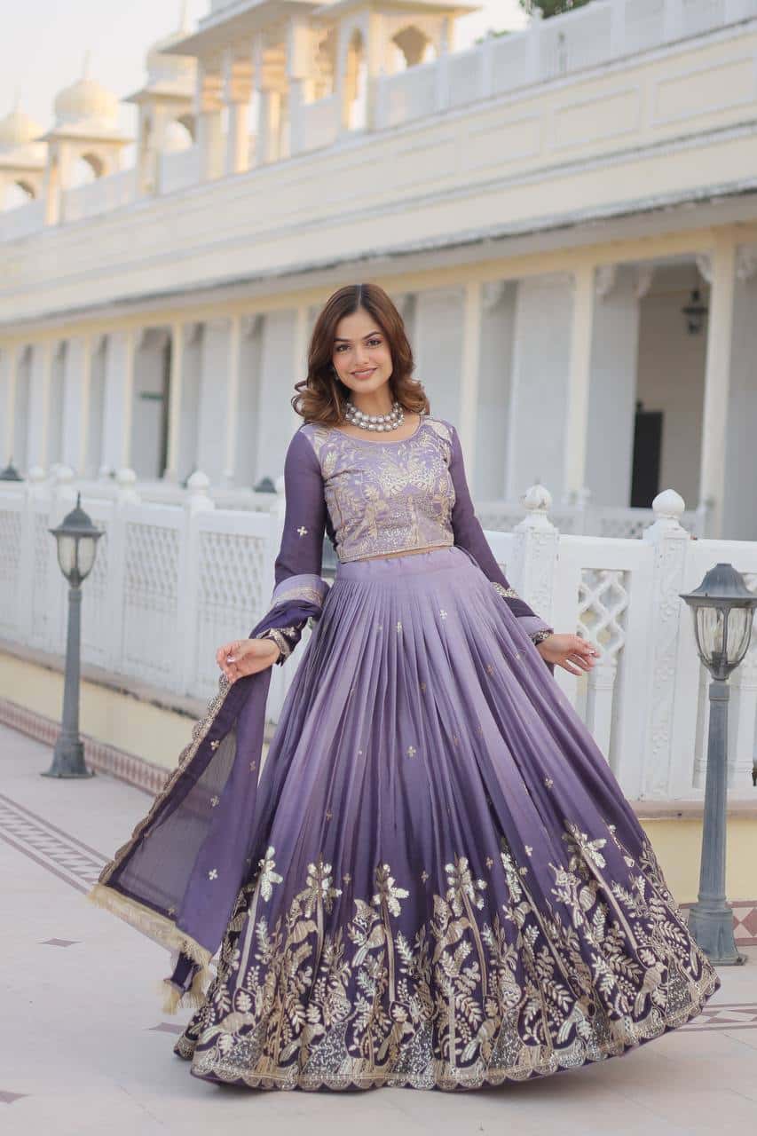 Women's designer Chinnon silk handwork choli lehenga with dupatta sets