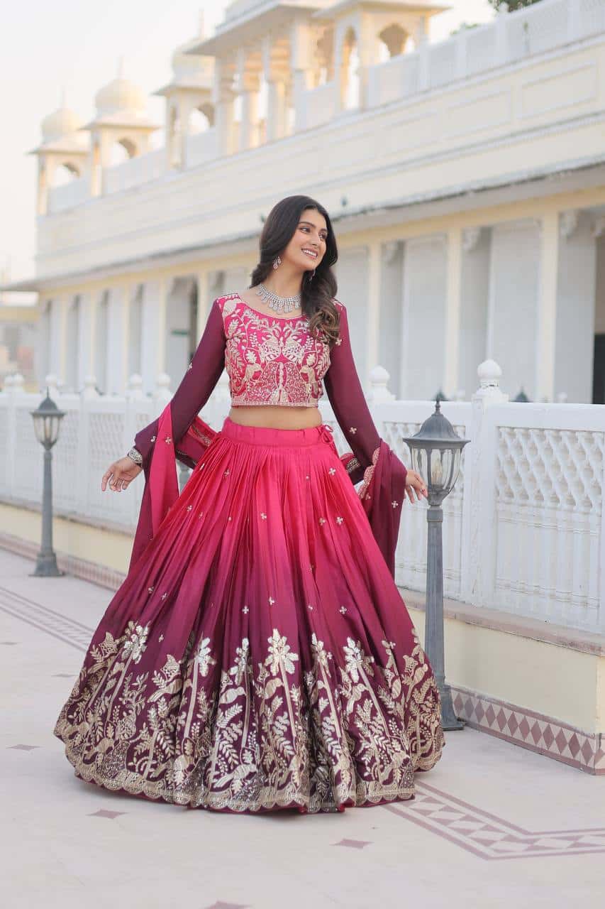 Women's designer Chinnon silk handwork choli lehenga with dupatta sets