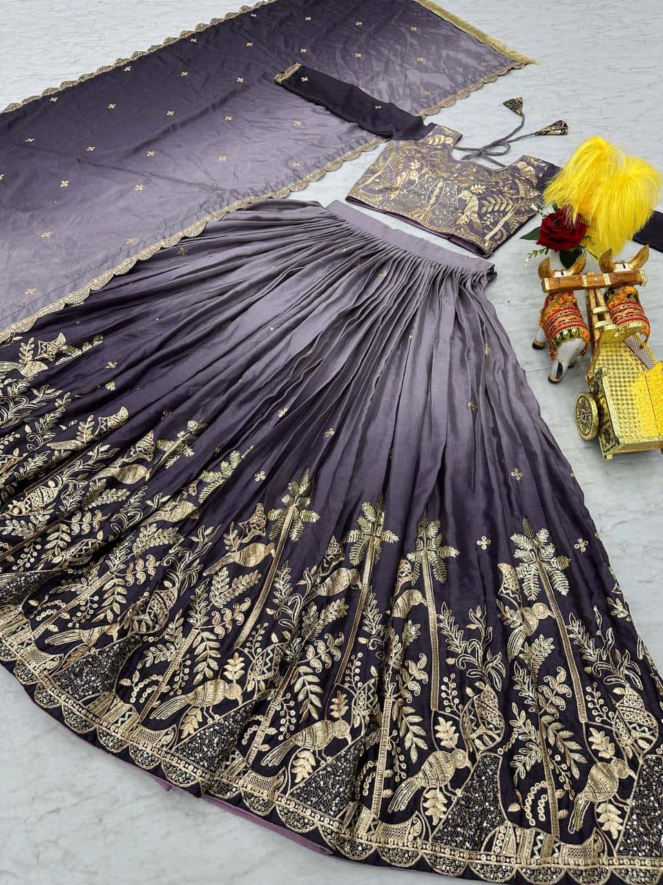 Women's designer Chinnon silk handwork choli lehenga with dupatta sets