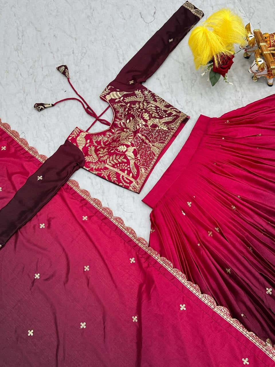 Women's designer Chinnon silk handwork choli lehenga with dupatta sets