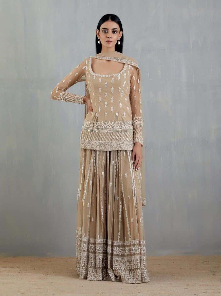 Faux georgette kurta palazzo with dupatta sets