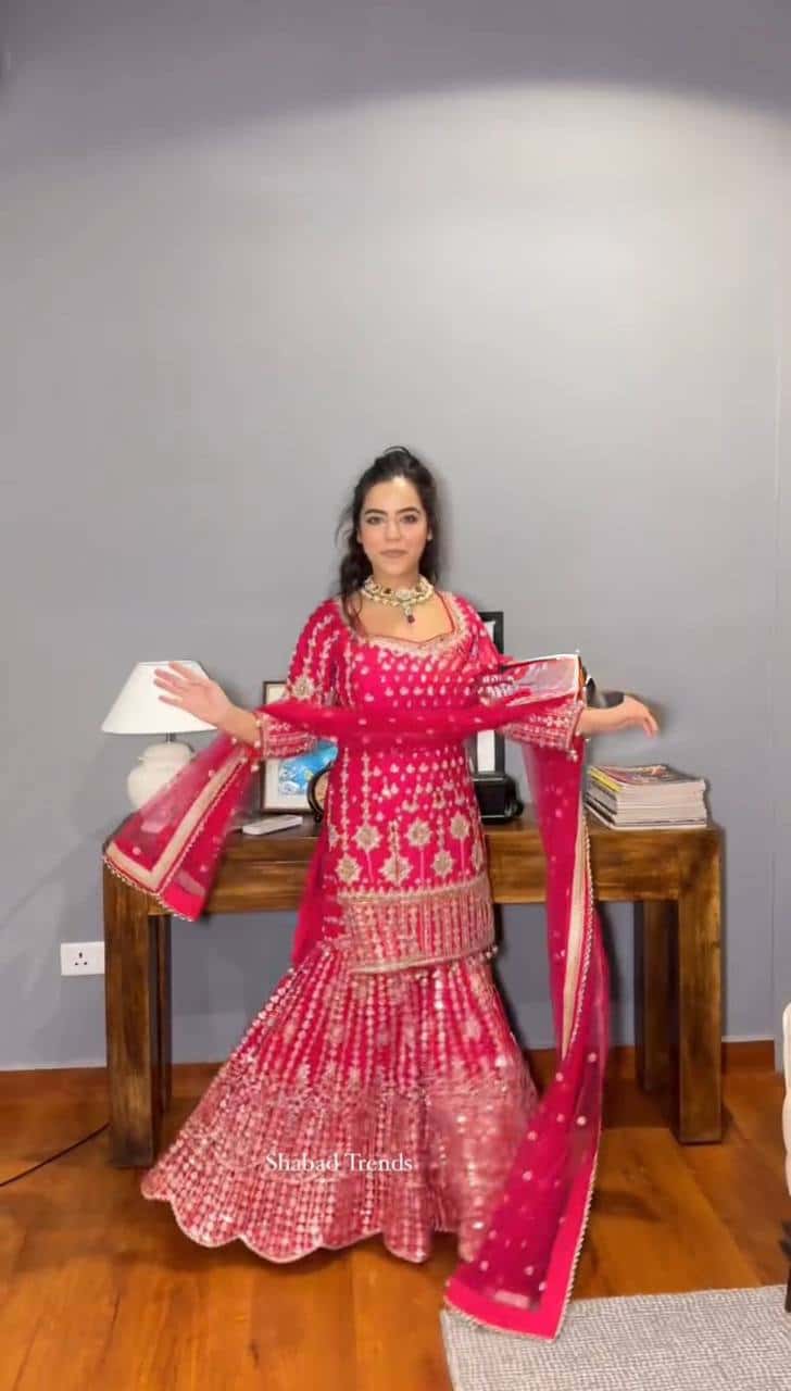wedding special Heavy sequence work georgette kurta sharara with dupatta sets