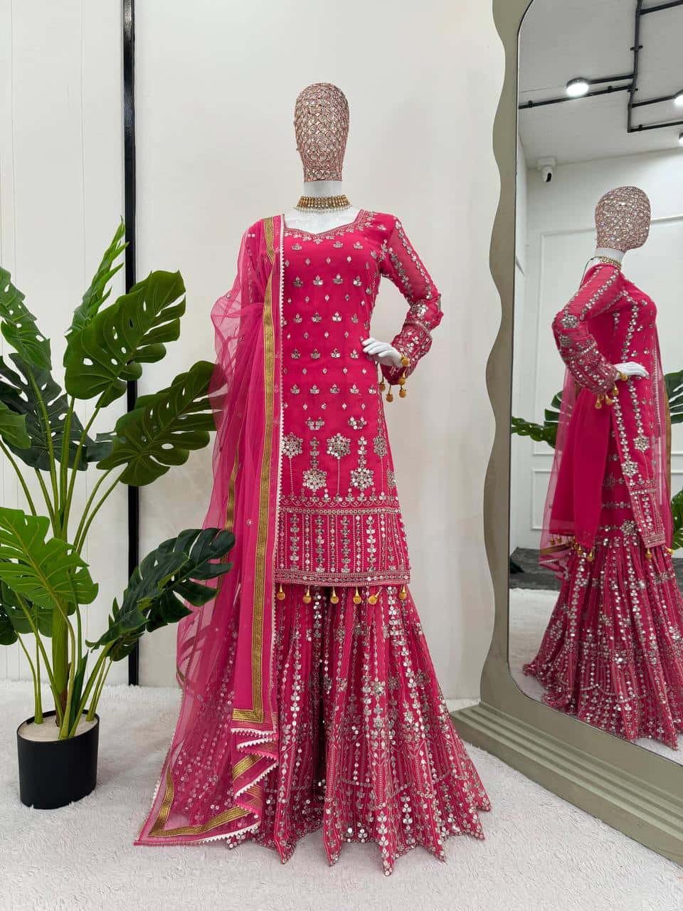 wedding special Heavy sequence work georgette kurta sharara with dupatta sets