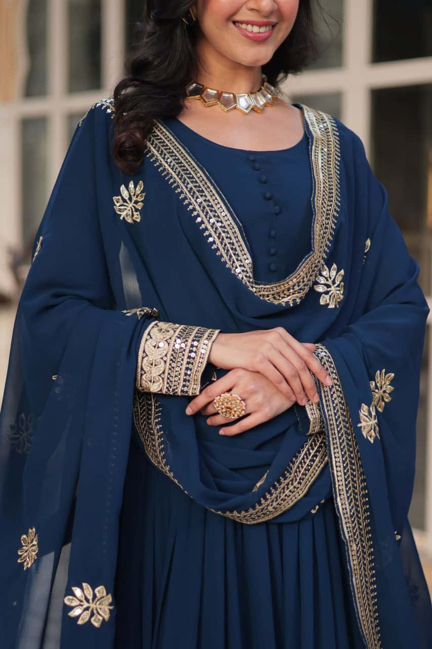 Faux blooming embroidered gown with dupatta set