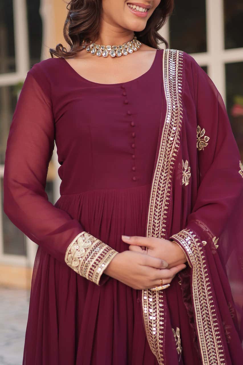 Faux blooming embroidered gown with dupatta set