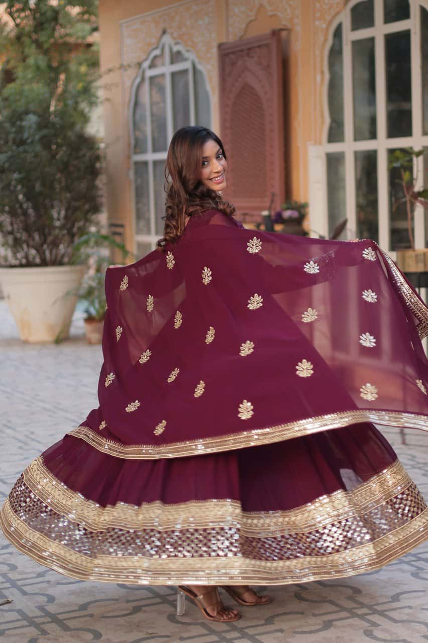 Faux blooming embroidered gown with dupatta set