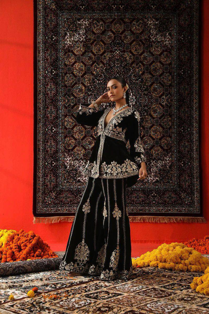 Velvet suit kurta with sharara