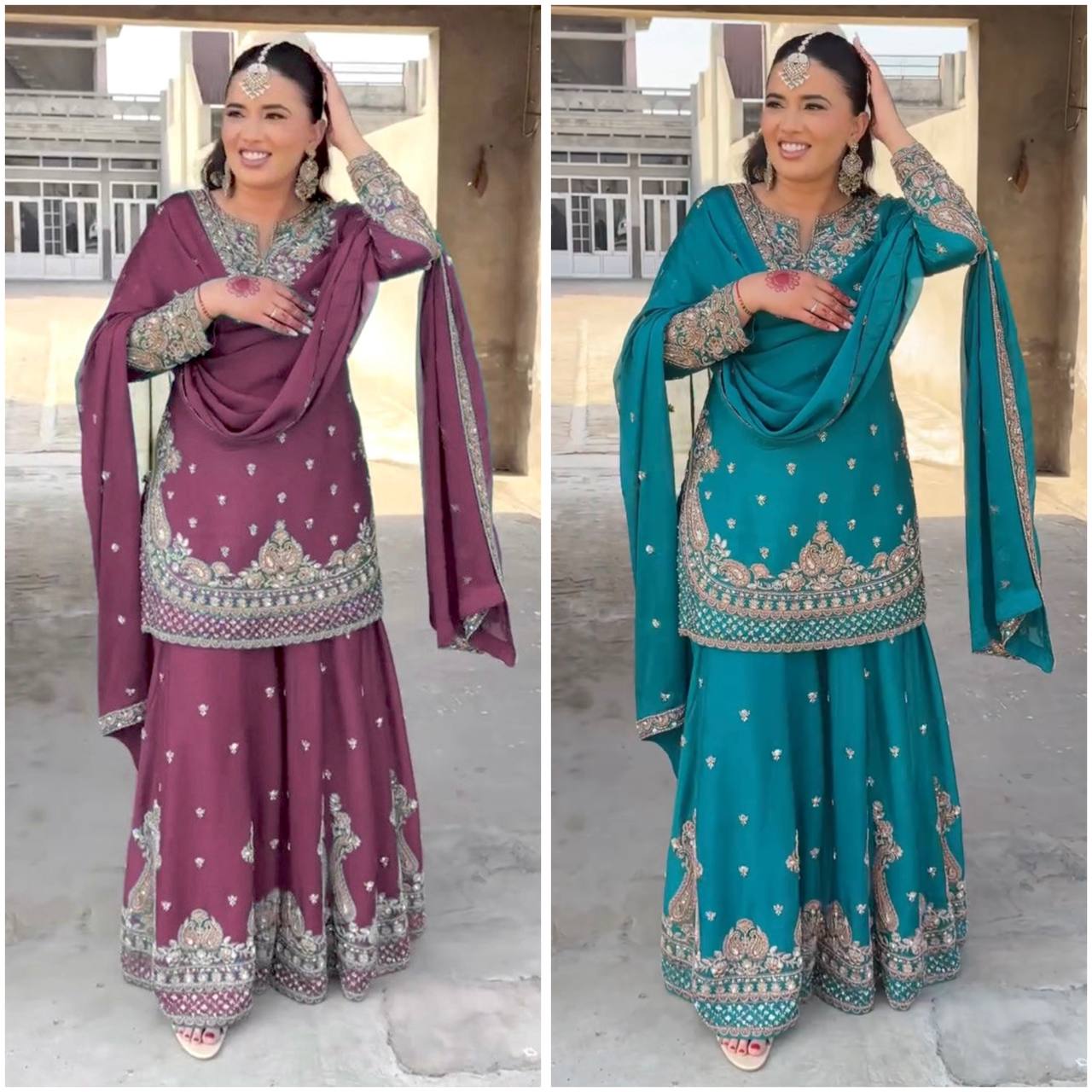 Beautiful designer  Silk kurta sharara with dupatta sets