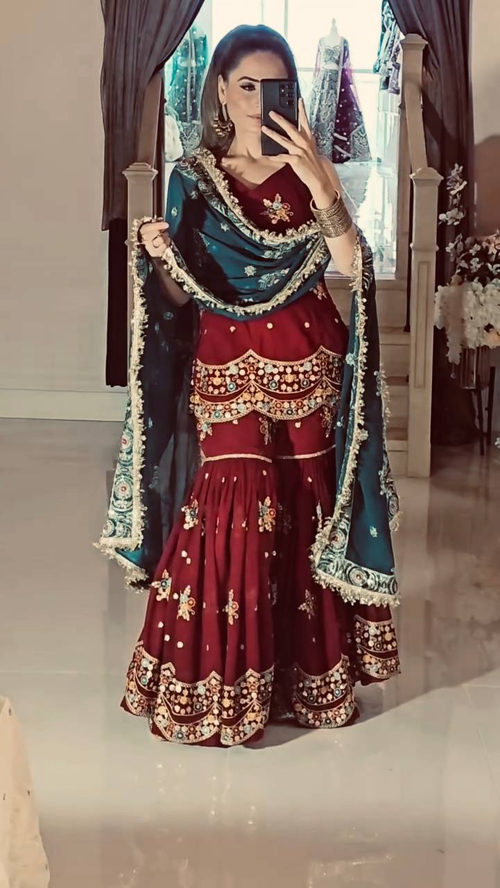 Party wear georgette kurta sharara with dupatta set