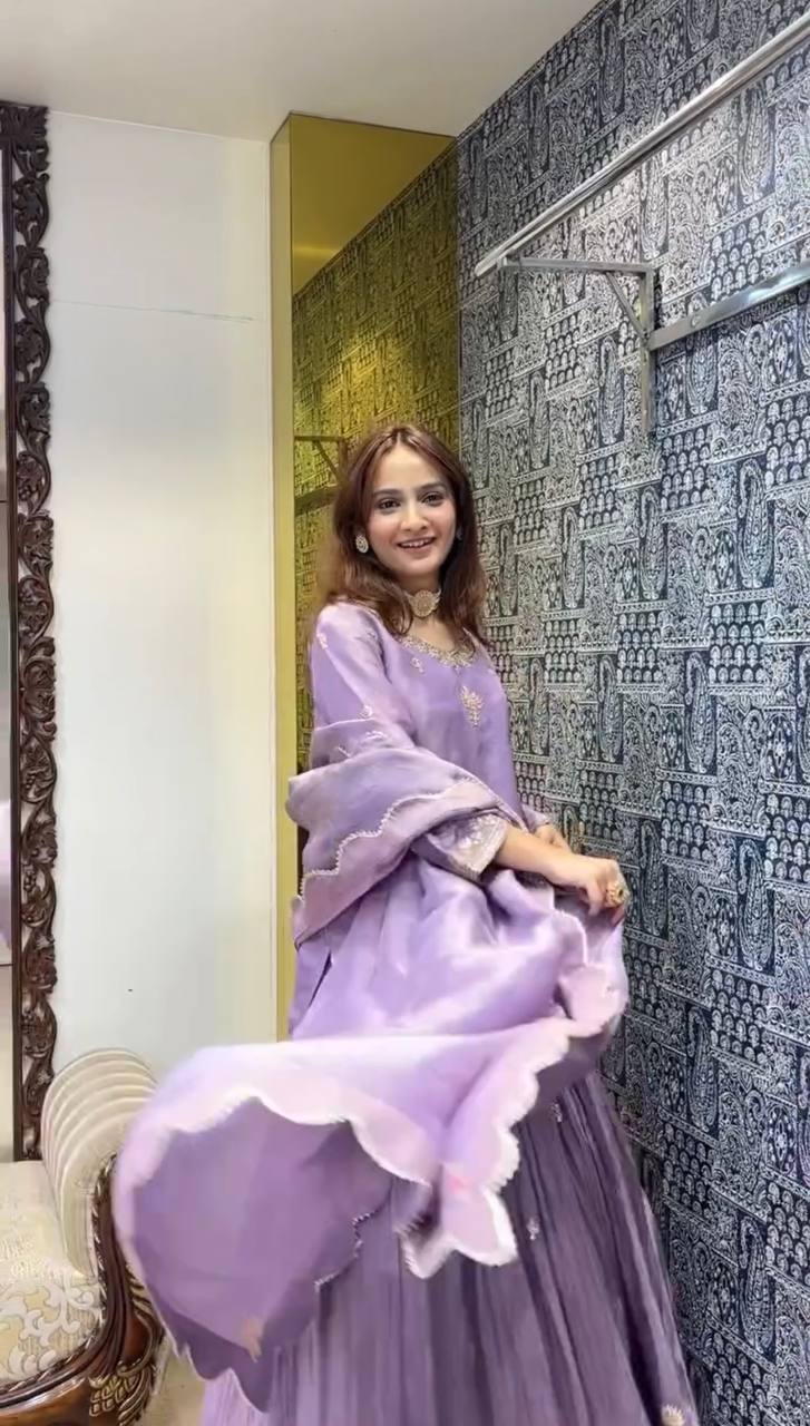 Designer Jimmy Choo Silk Embroidered Lehenga Set with Dupatta