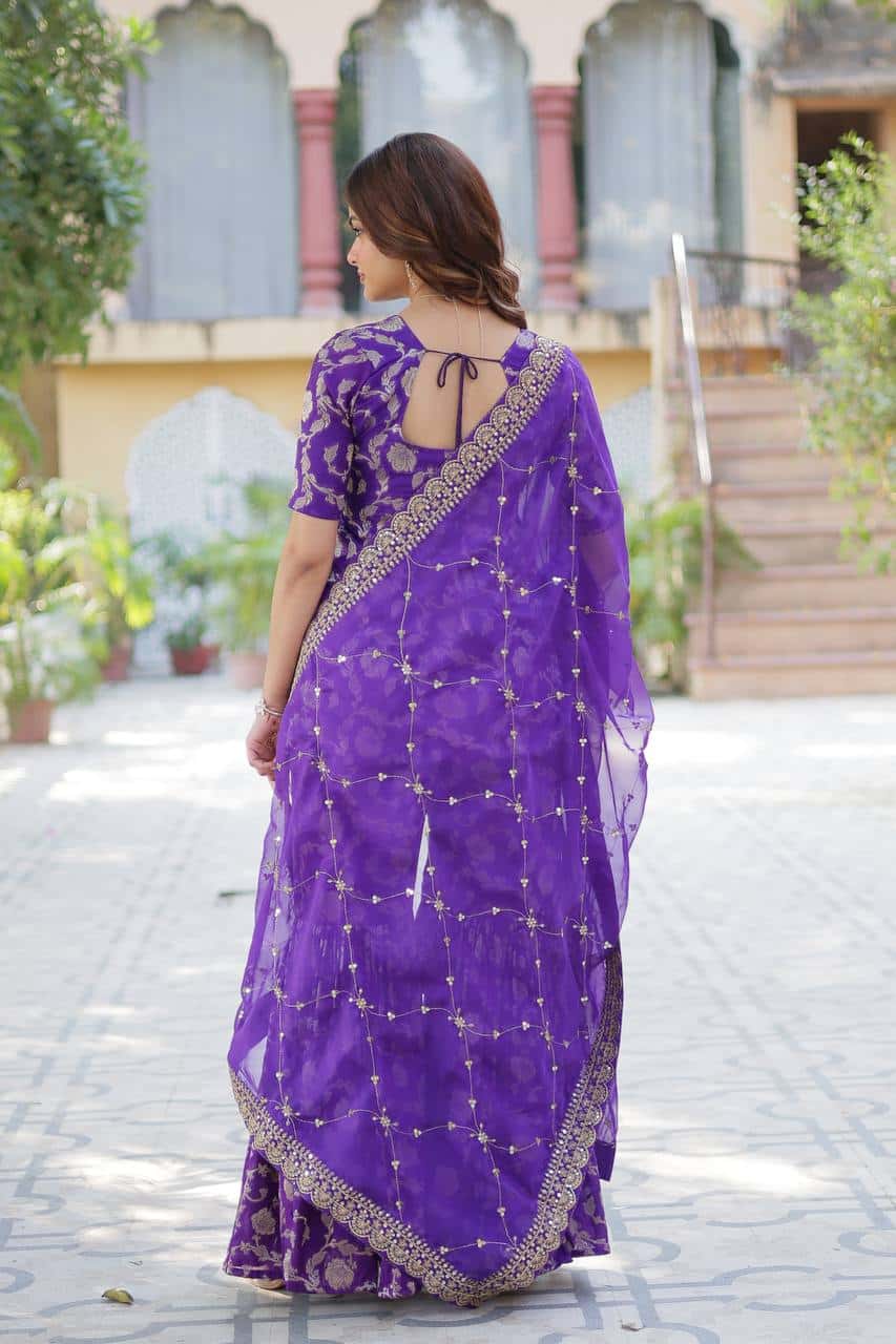 "Exquisite Viscose Georgette Jacquard Kurti & Gharara Set with Embroidered Silk Dupatta"