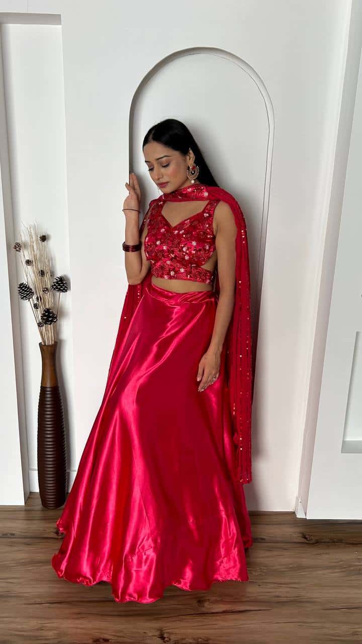 Japan Satin Silk Blouse lehenga with Dupatta