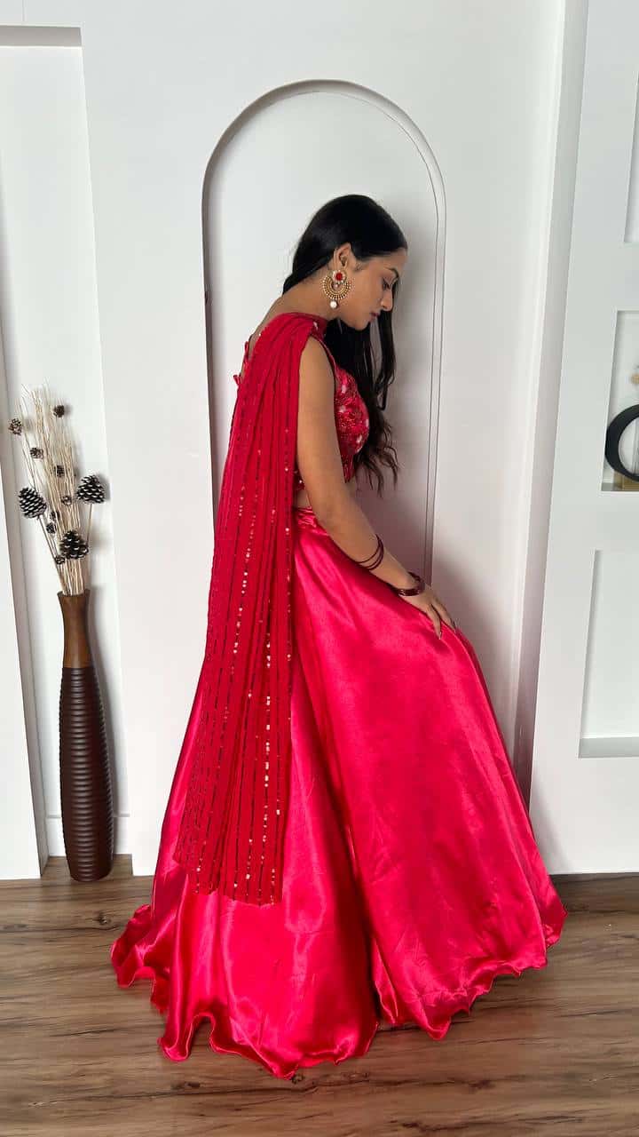 Japan Satin Silk Blouse lehenga with Dupatta