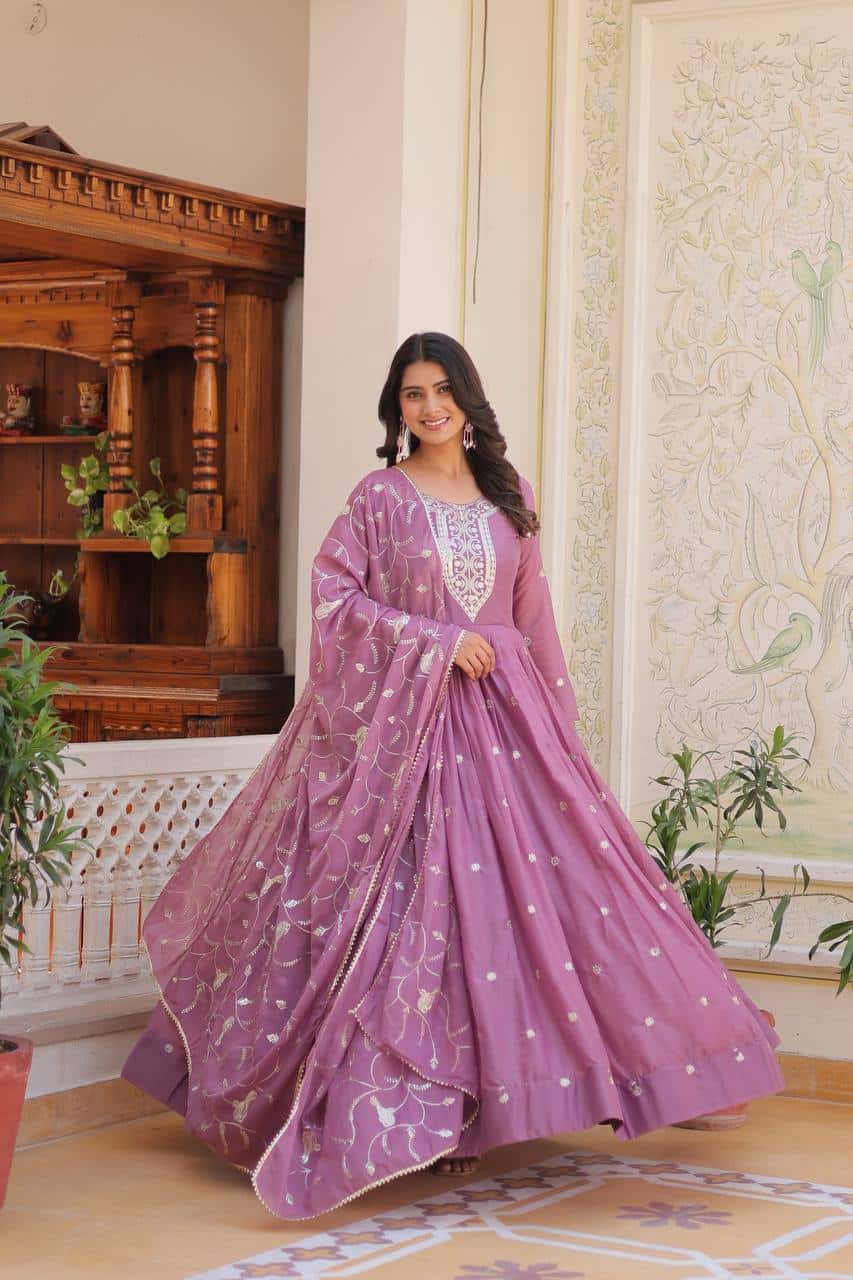 Hand embroidered designer gown with dupatta sets