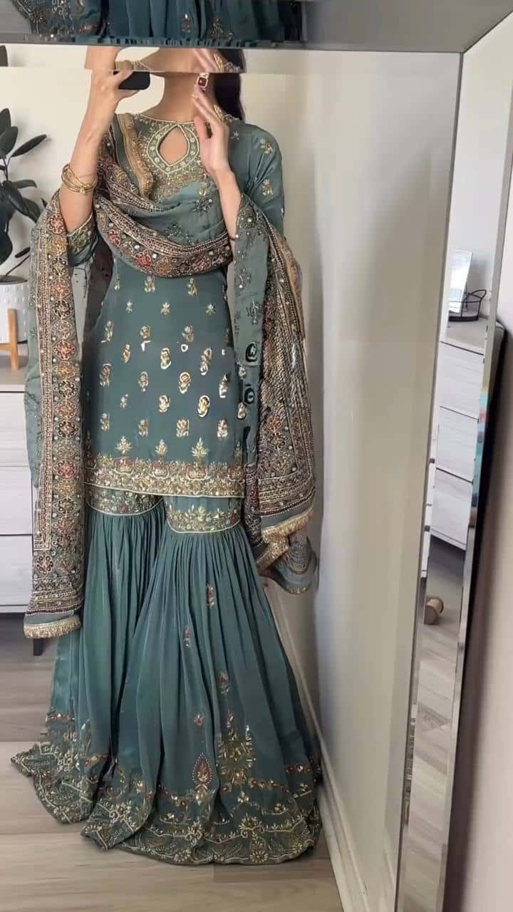 Heavy Faux Georgette Kurta and Sharara with Dupatta Set