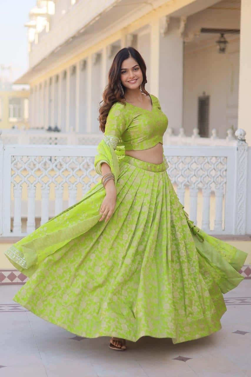Pure Dyable Viscose Jacquard with Embroidered Sequins Work Blouse with Lehenga